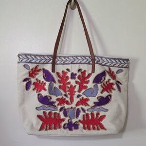 Steve Madden Embroidered Beaded Shoulder Tote Bag Purse Work Vacation Boho